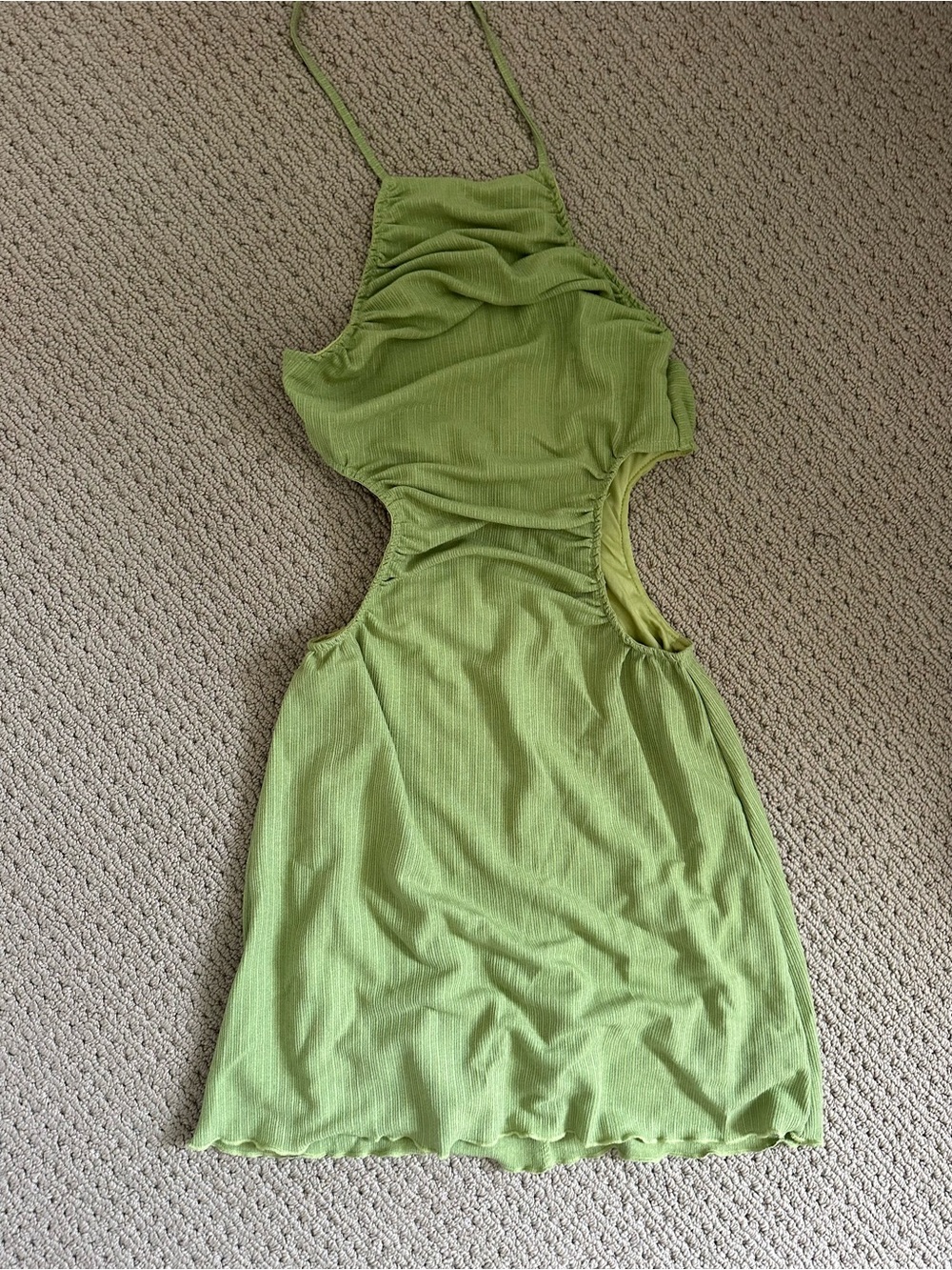 Olive Green Cutout Halter Mini Dress